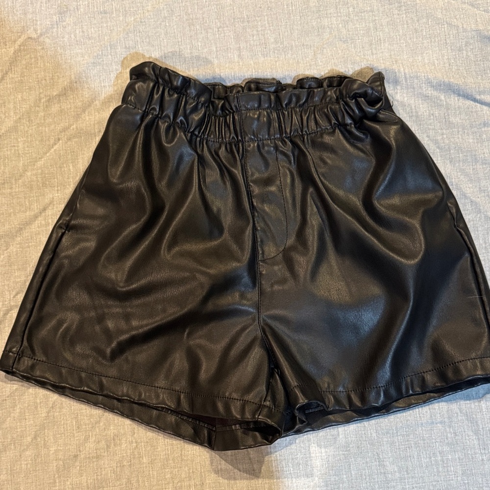 Steve Madden High Waist Black Faux Leather Shorts